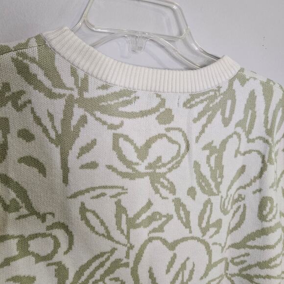 Tahari Womens 1X Sweater White & Green Floral Crew Neck Super Soft - Picture 6 of 9